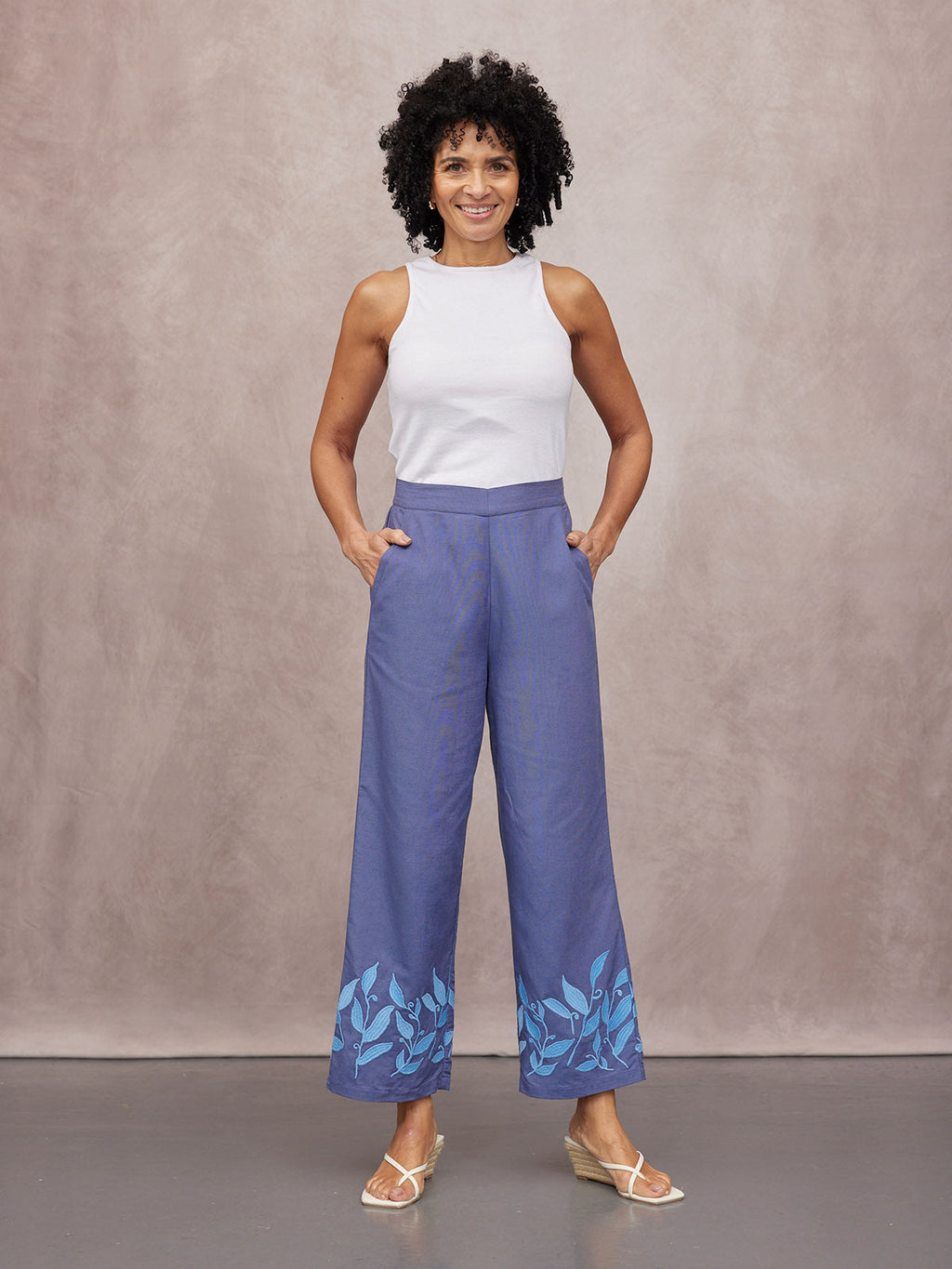 Verity Embroidered Trouser - Blue