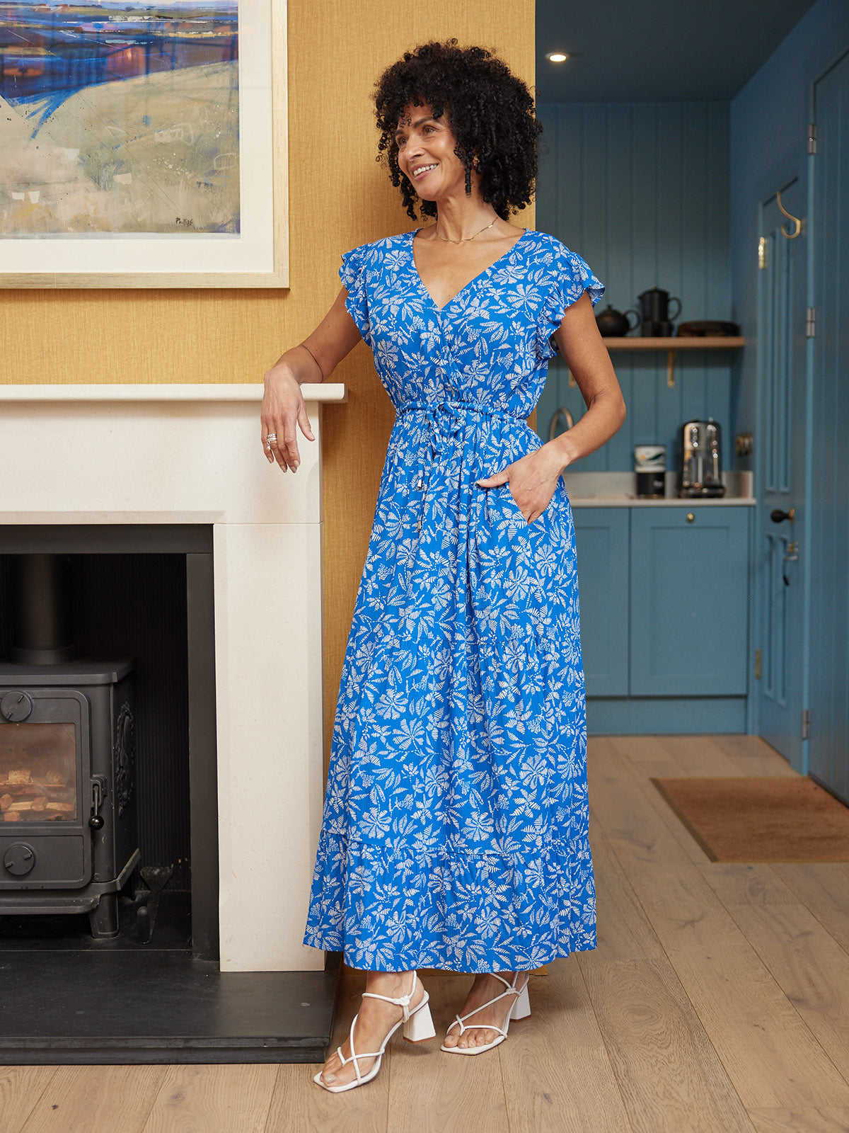 Susan Maxi Dress - Blue & White Floral Print