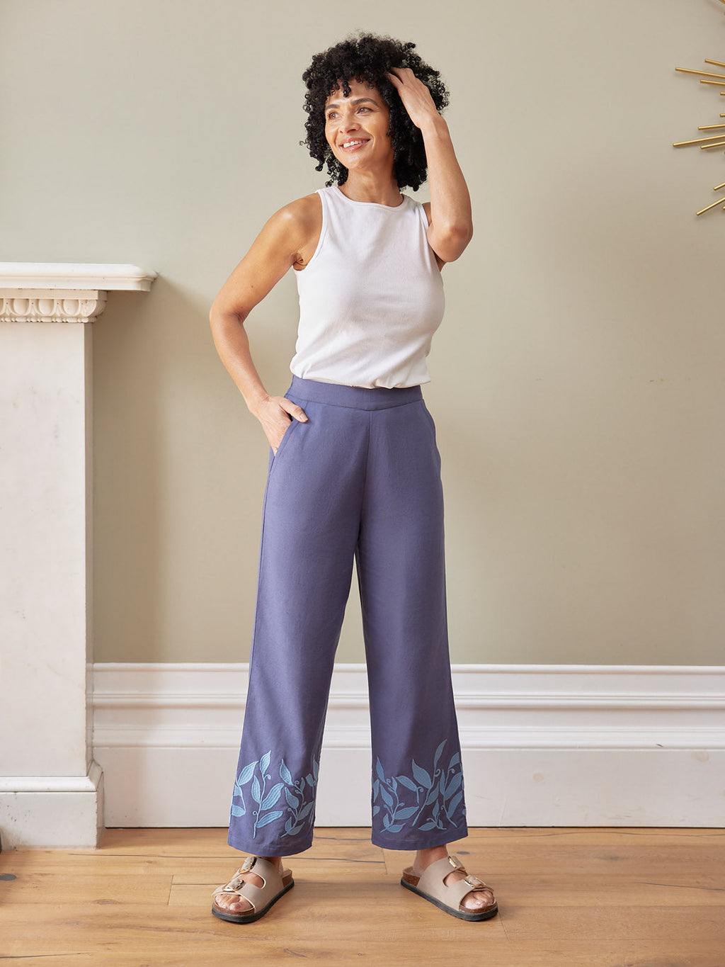Verity Embroidered Trouser - Blue