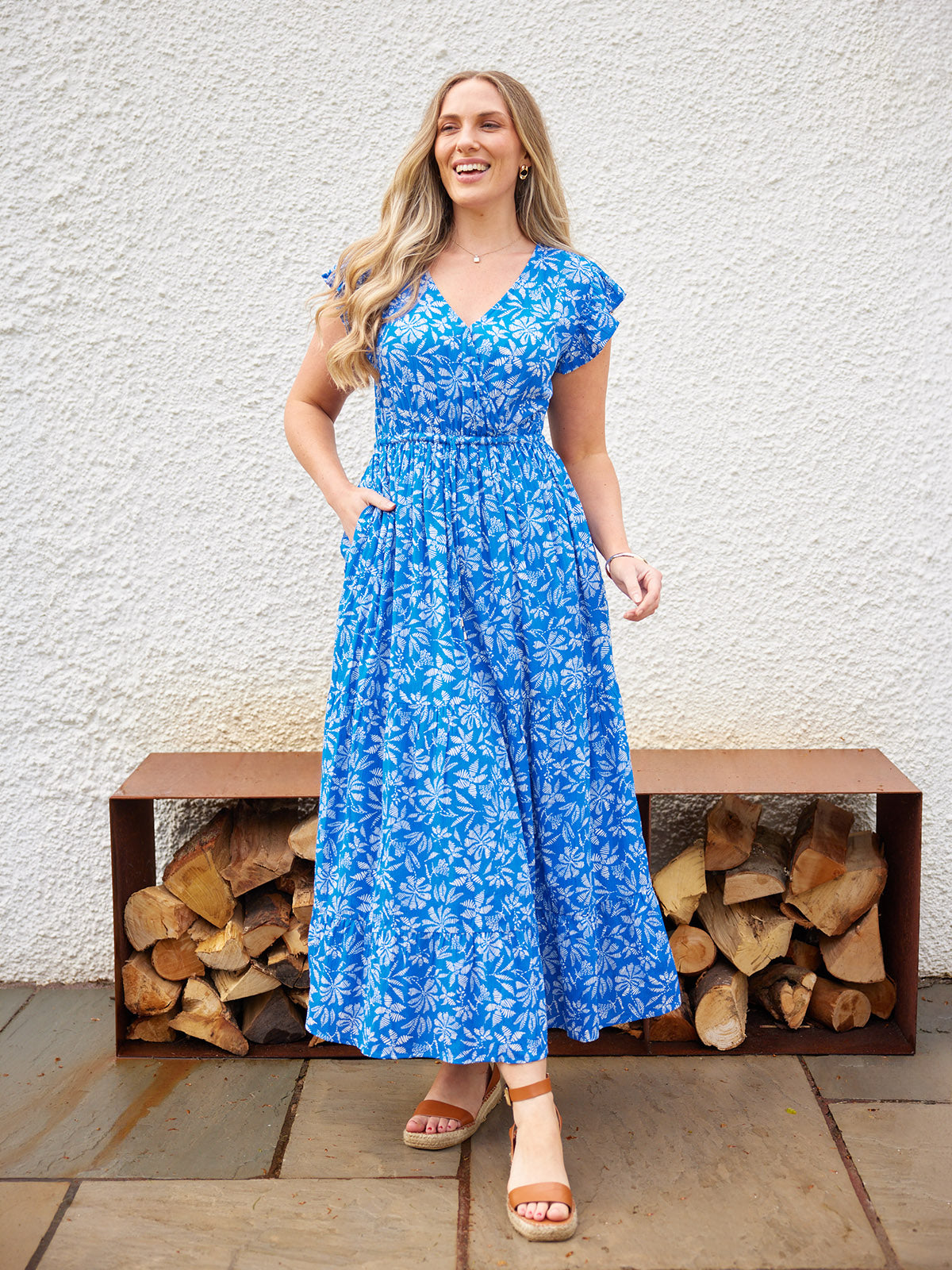 Susan Maxi Dress - Blue & White Floral Print