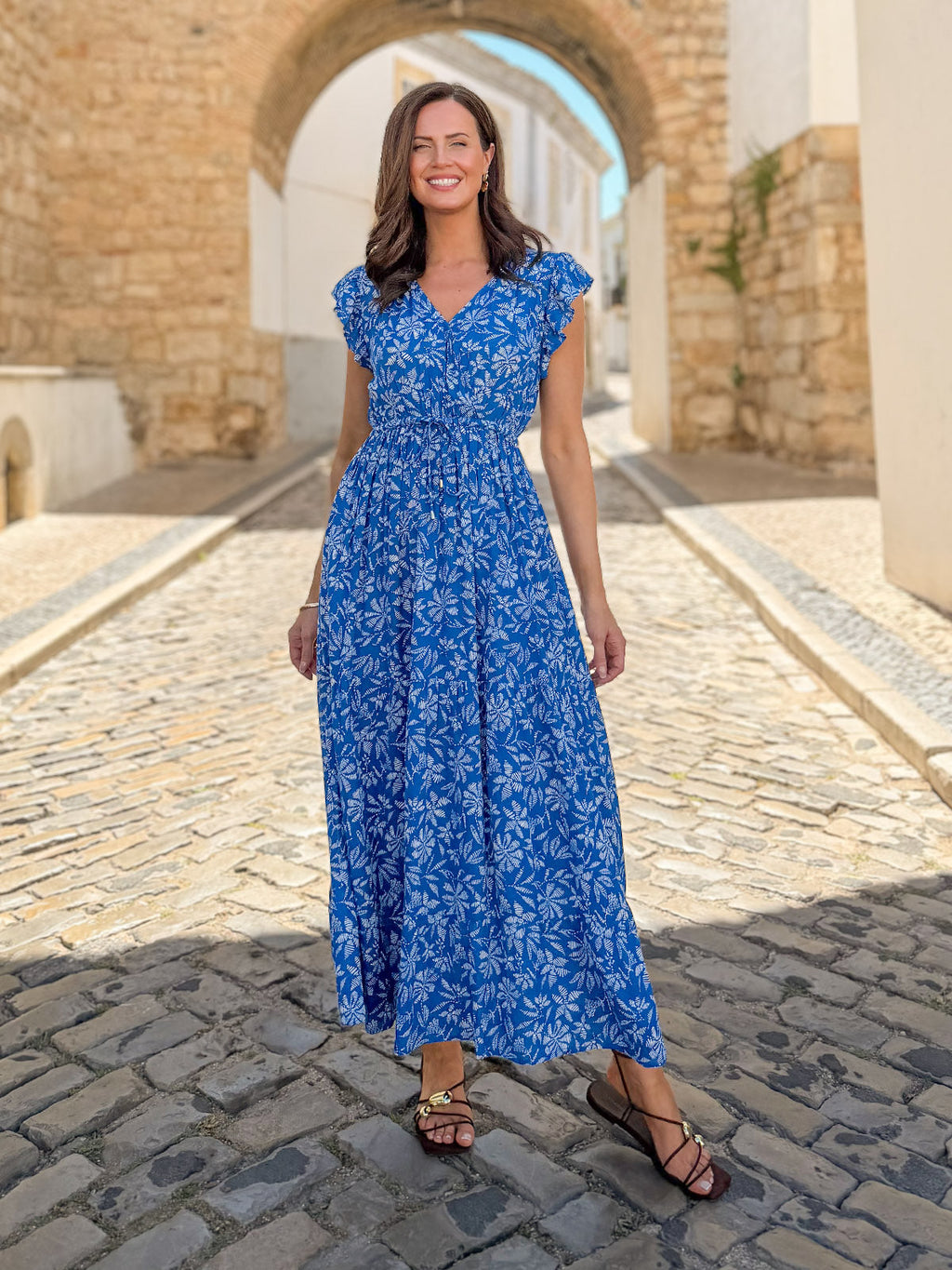 Susan Maxi Dress - Blue & White Floral Print