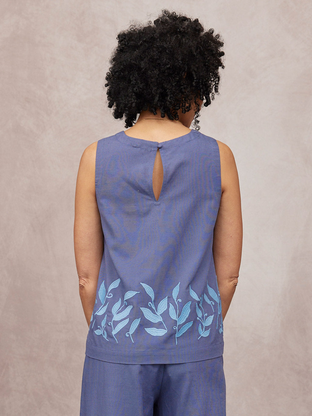 Violet Embroidered Sleeveless Top - Blue