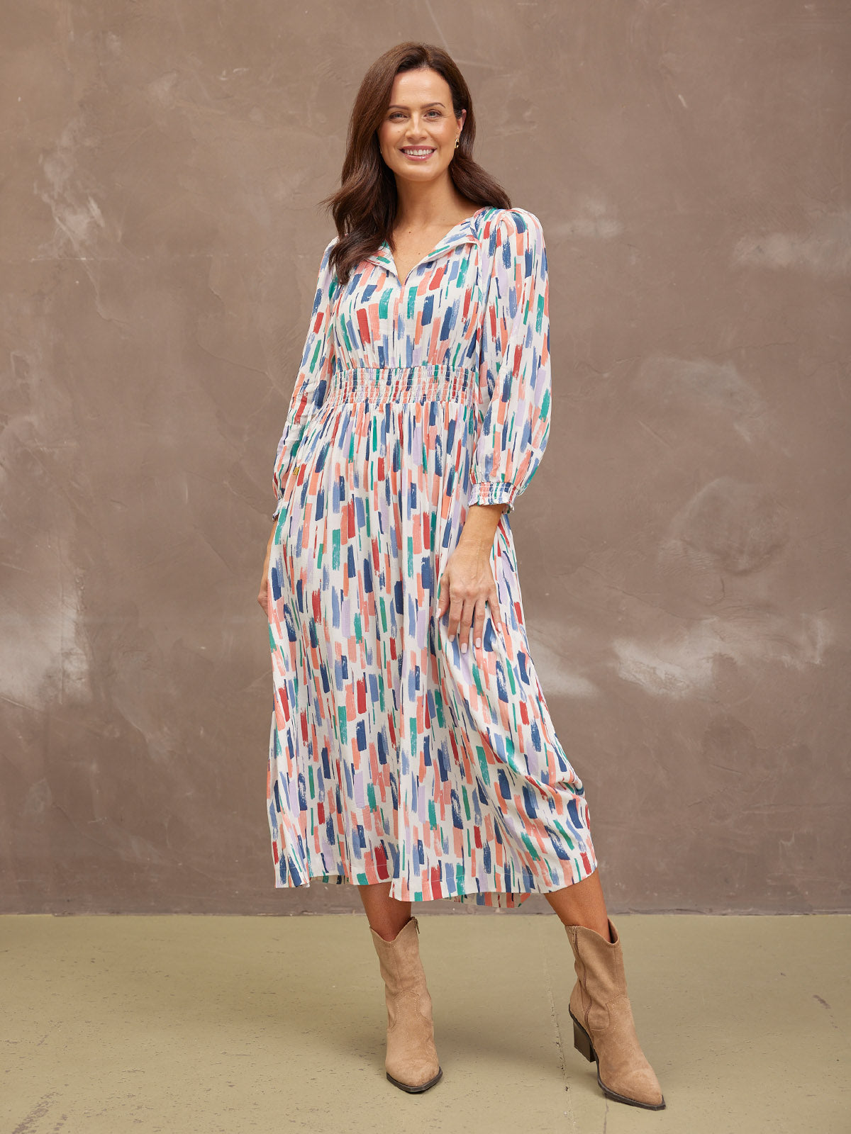 Vera Midi Dress - Brushstroke