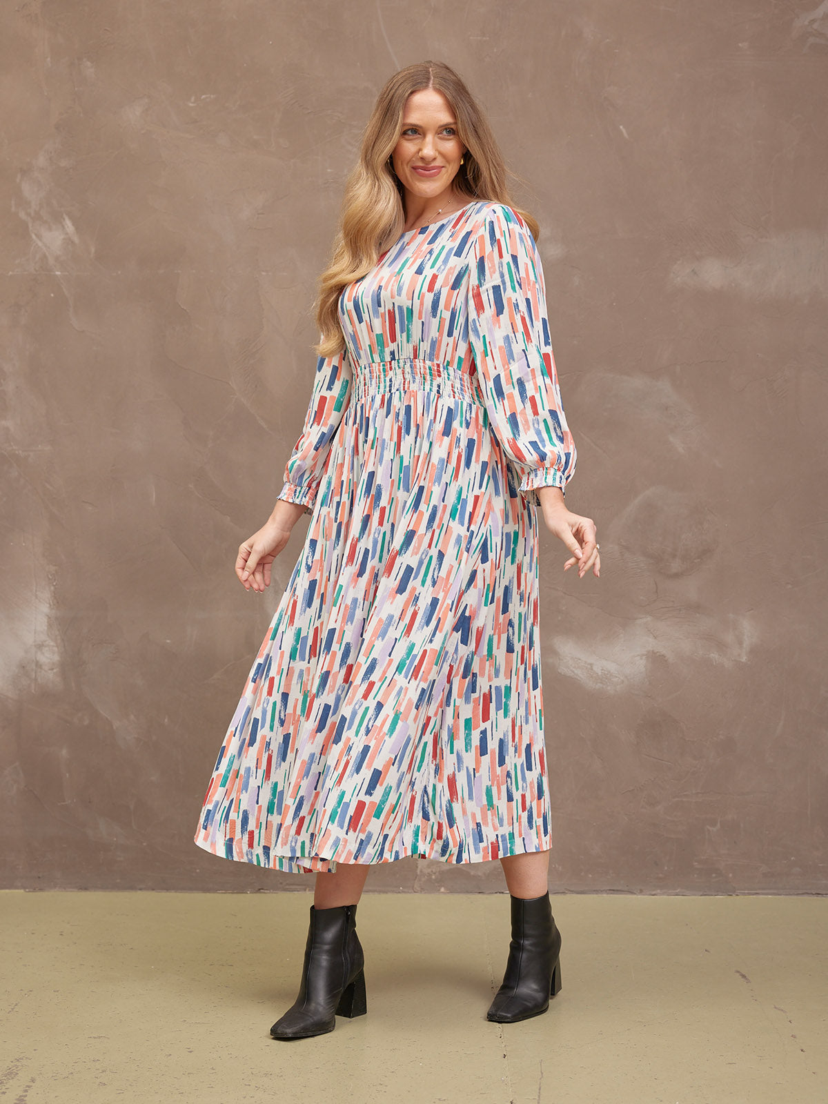 Vera Midi Dress - Brushstroke
