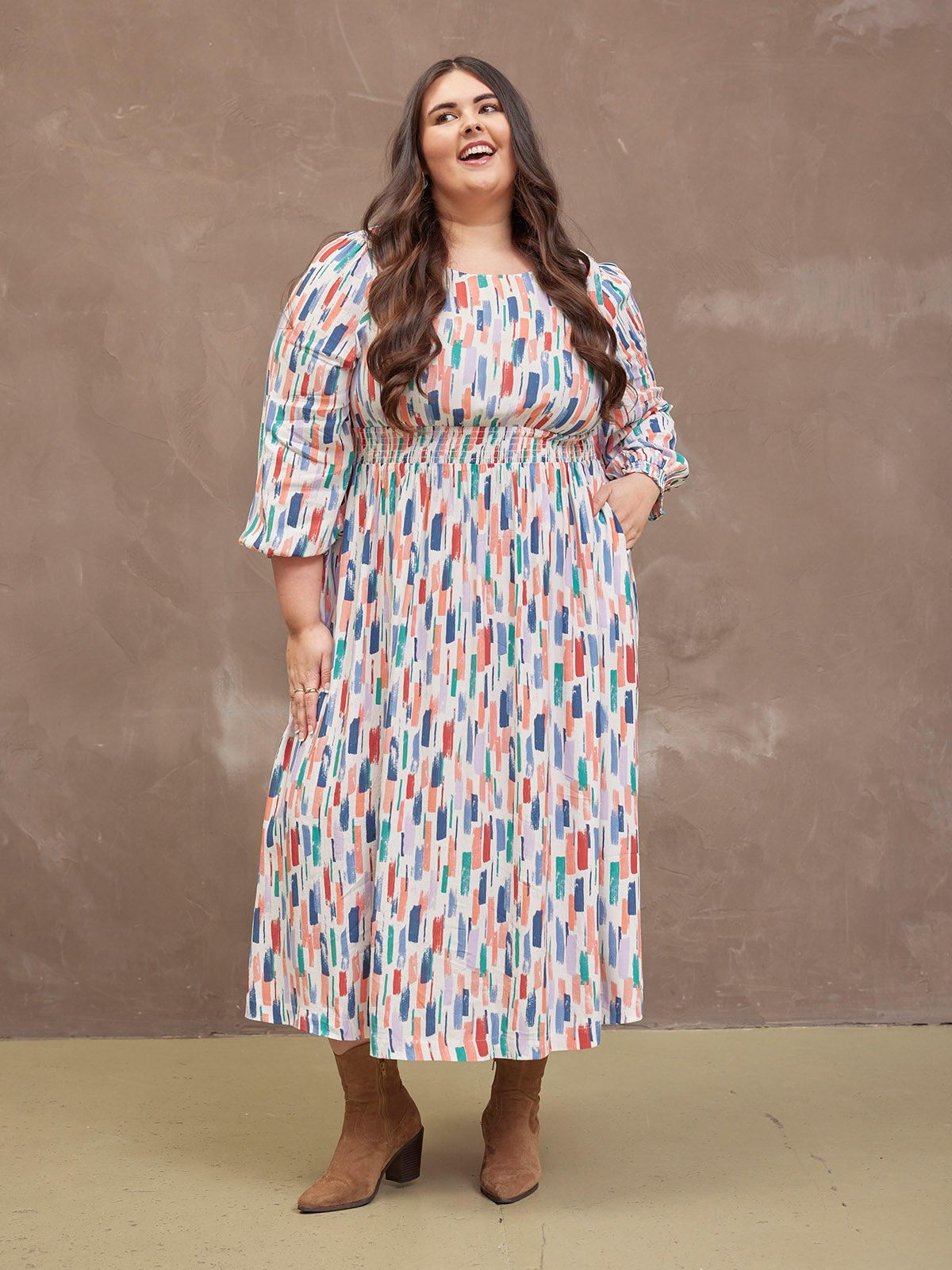 Vera Midi Dress - Brushstroke