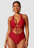 Cut-Out Halter Tummy Control One-Piece Swimsuit
