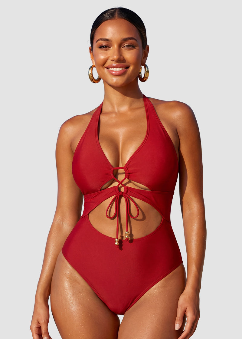 Cut-Out Halter Tummy Control One-Piece Swimsuit