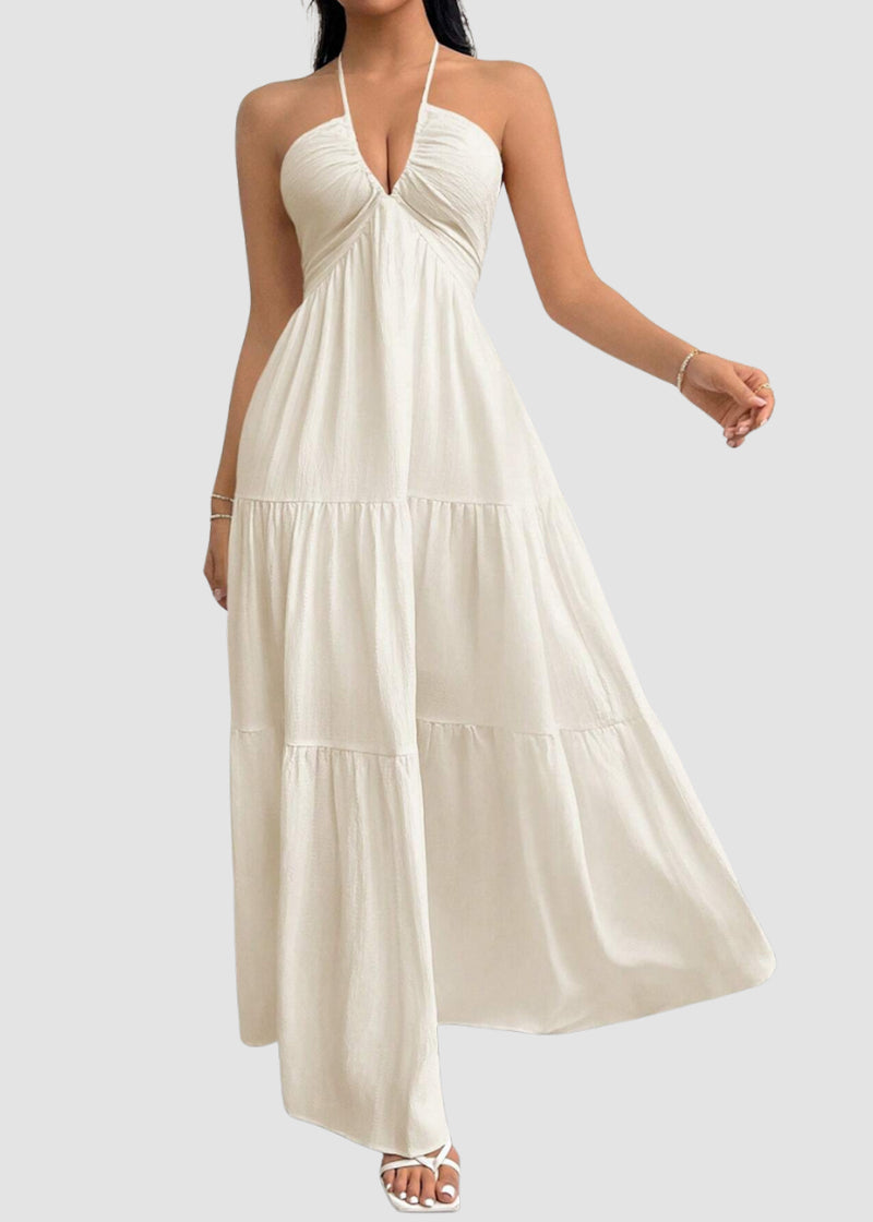 Minimalist Sleeveless Open-Back Halter Maxi Dress