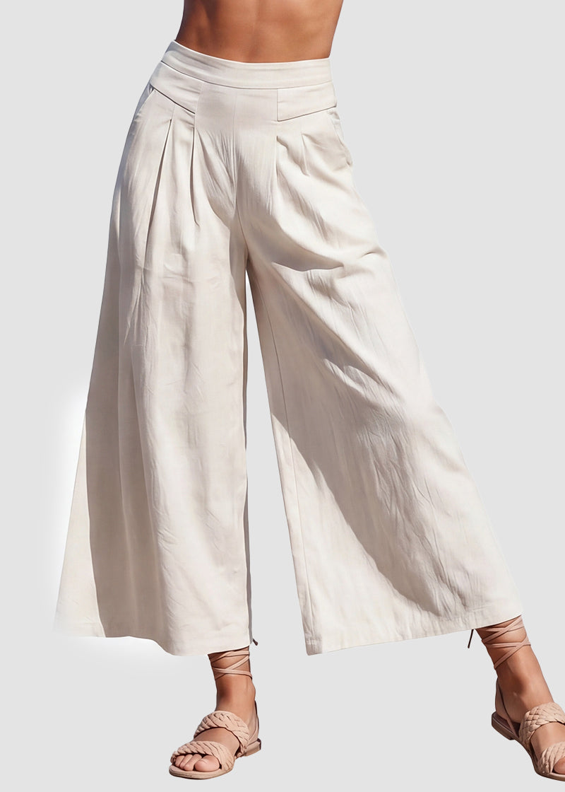 Cotton Linen Wide-Leg Culotte Pants