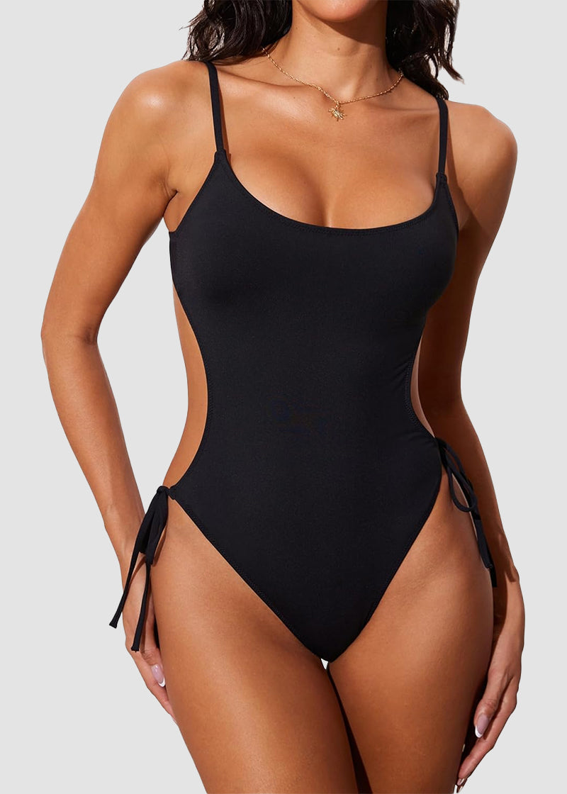 Scoop Neck Backless One Piece Swimsuit – Adjustable Straps, Fully Lined
