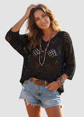Casual Knit Hollow-Out 3/4 Batwing Sleeve Lightweight Summer Sweater