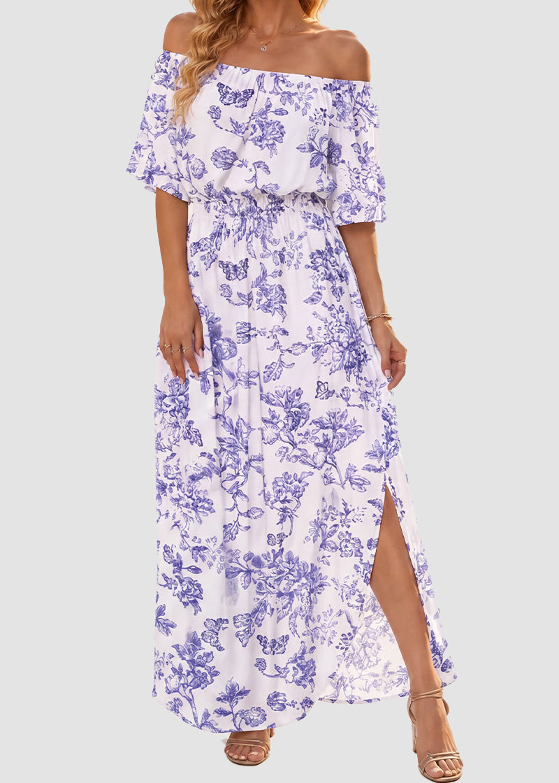 Women's Plus Size Off Shoulder Maxi Dress with Pockets