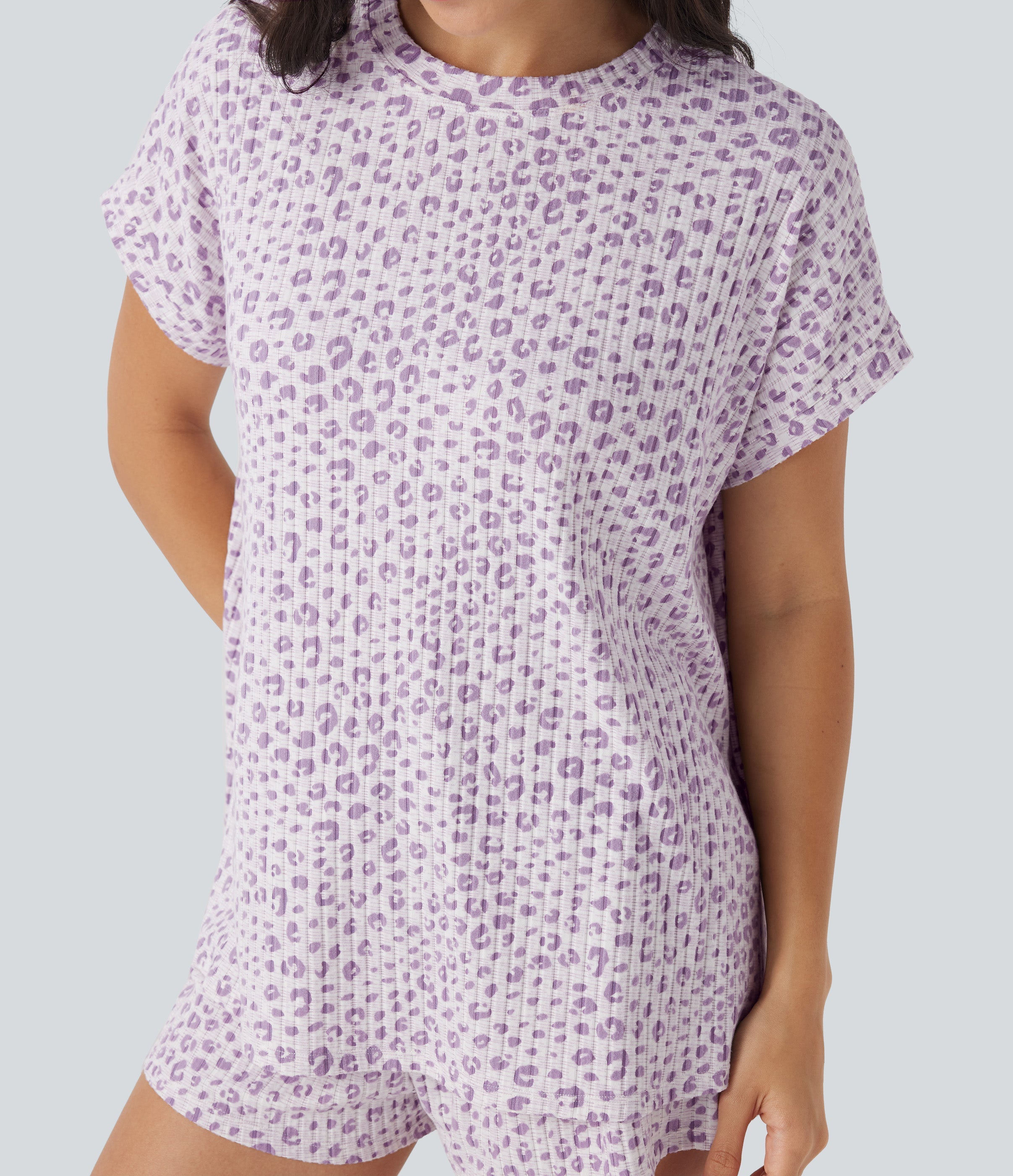 Round Neck Short Sleeve Leopard Print Lounge Top