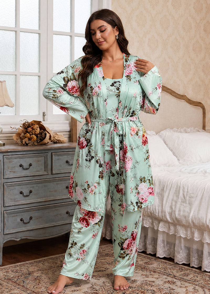 Comfy 3-Piece Pajama Set – Robe, Camisole & Long Pants