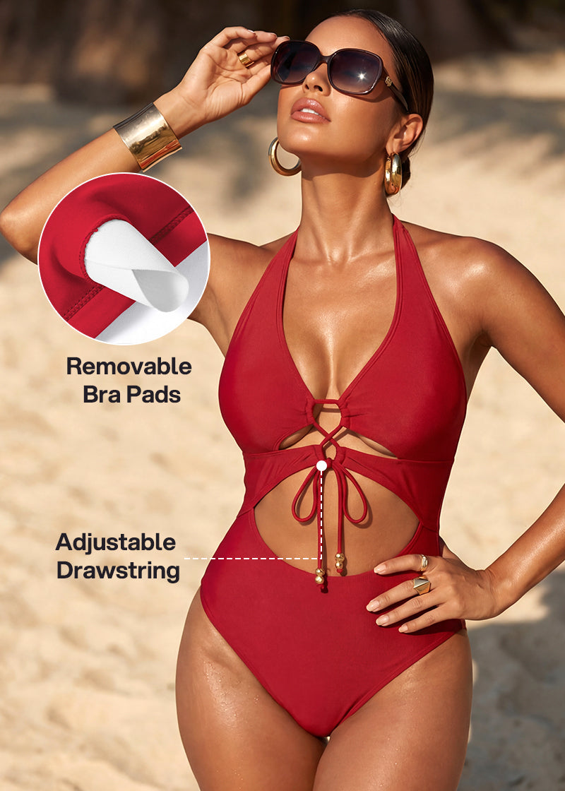 Cut-Out Halter Tummy Control One-Piece Swimsuit