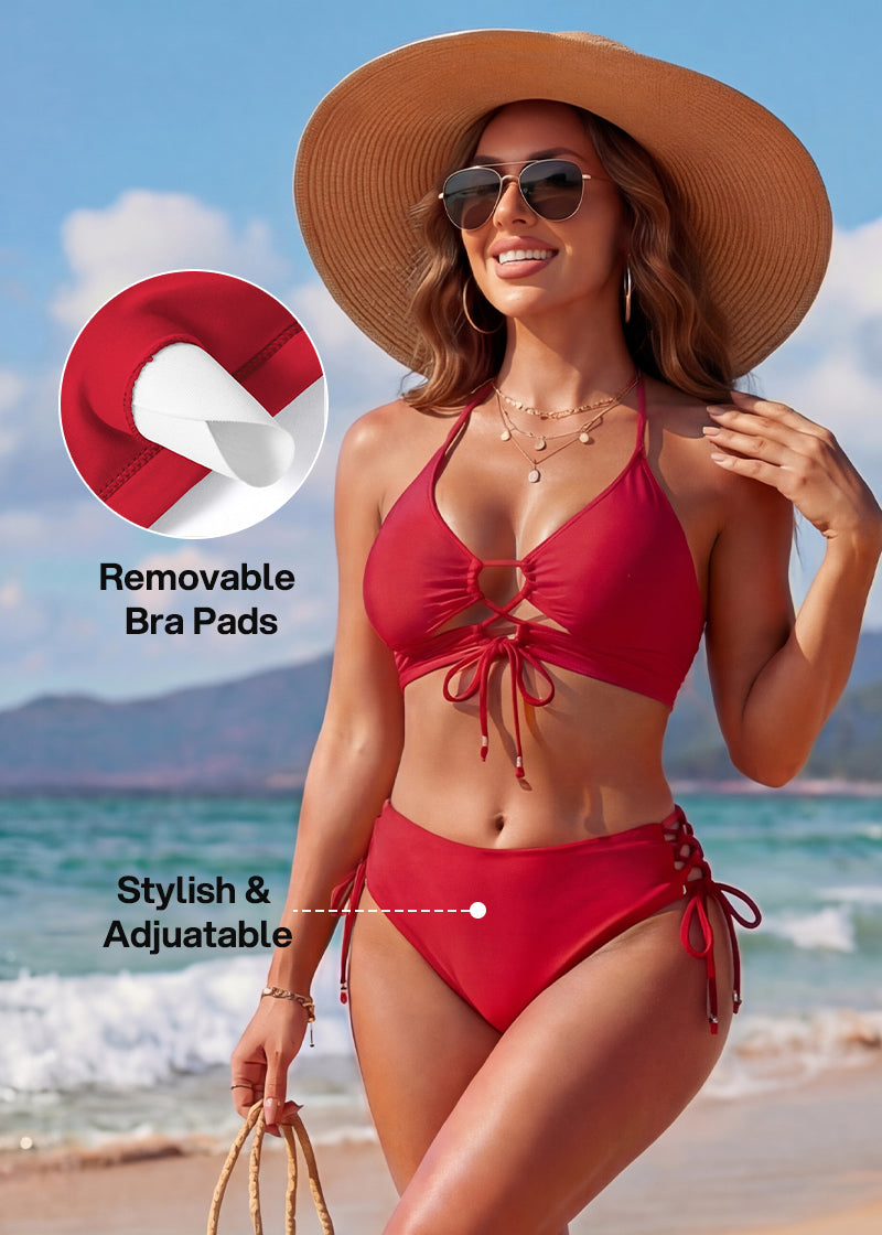 Tie-Front Push-Up Halter Bikini Set