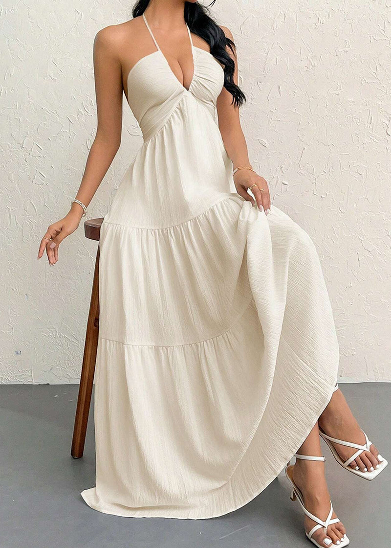 Minimalist Sleeveless Open-Back Halter Maxi Dress