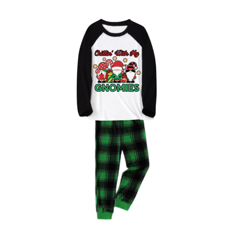 Black Raglan Top Green Plaid Christmas Pajamas Set With Cute Gnome and Holiday Text