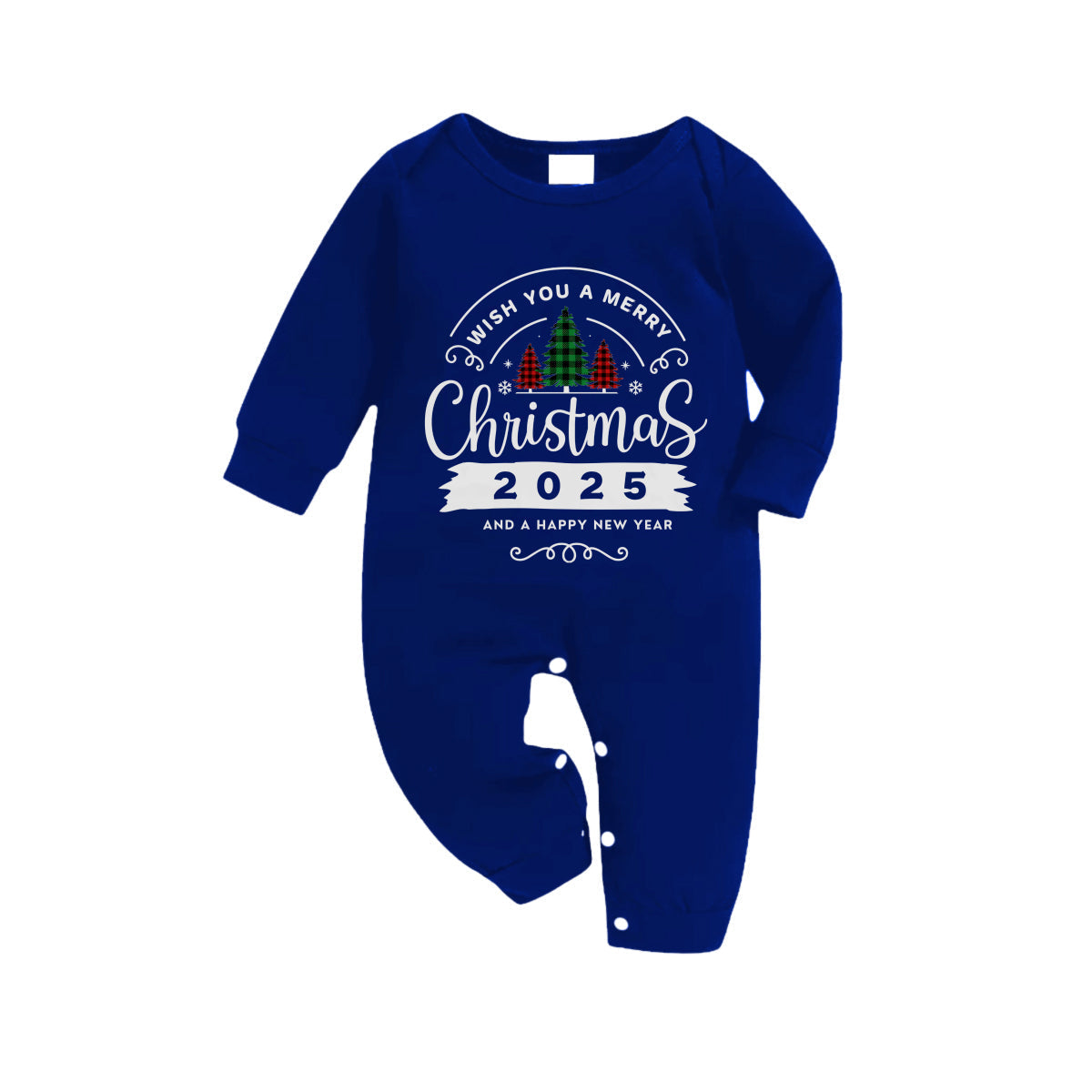 Christmas Family Matching Pajamas-Navy & White Plaid Pjs Set with "Wish You A Merry Christmas" Print