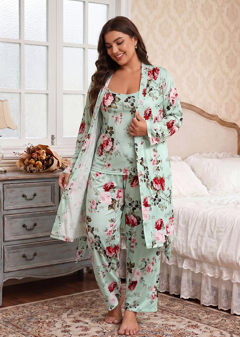 Comfy 3-Piece Pajama Set – Robe, Camisole & Long Pants