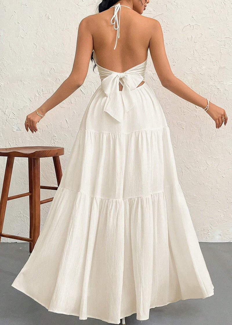 Minimalist Sleeveless Open-Back Halter Maxi Dress