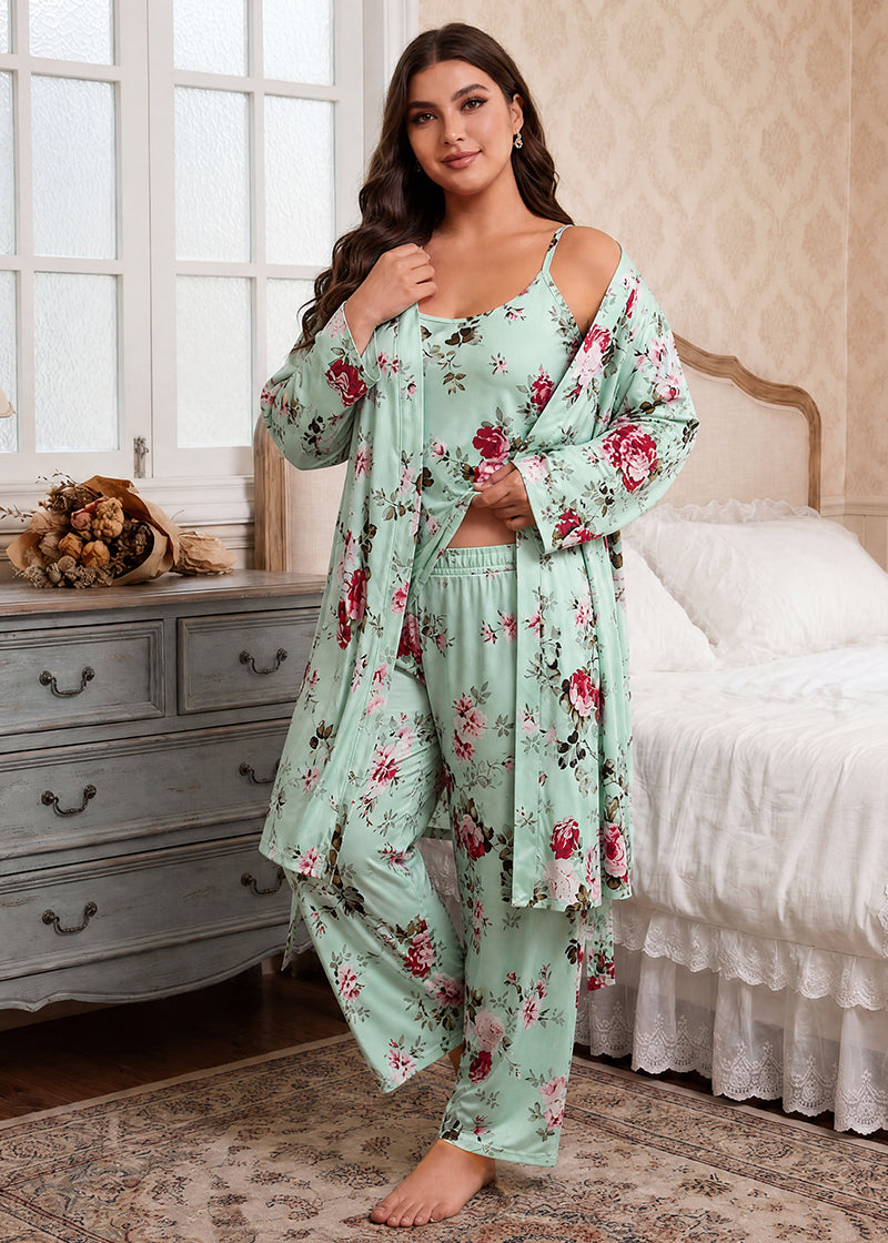Comfy 3-Piece Pajama Set – Robe, Camisole & Long Pants