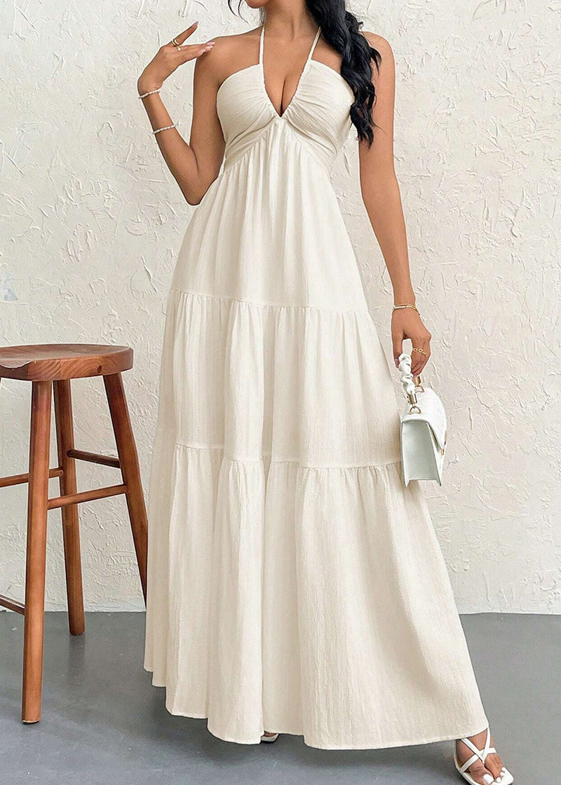 Minimalist Sleeveless Open-Back Halter Maxi Dress