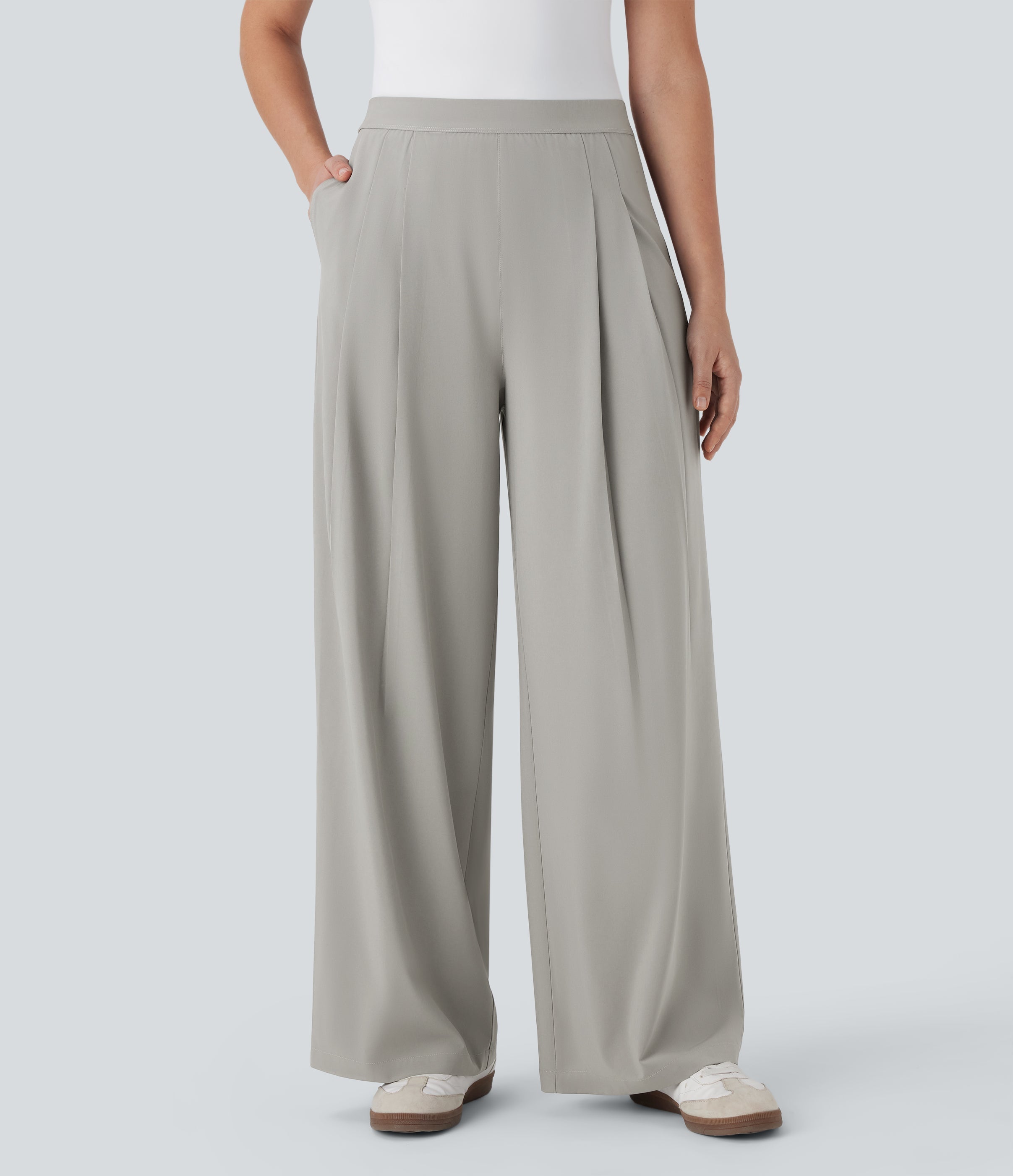 BreezefulTM High Waisted Wide Leg Quick Dry Work Pants with Pockets
