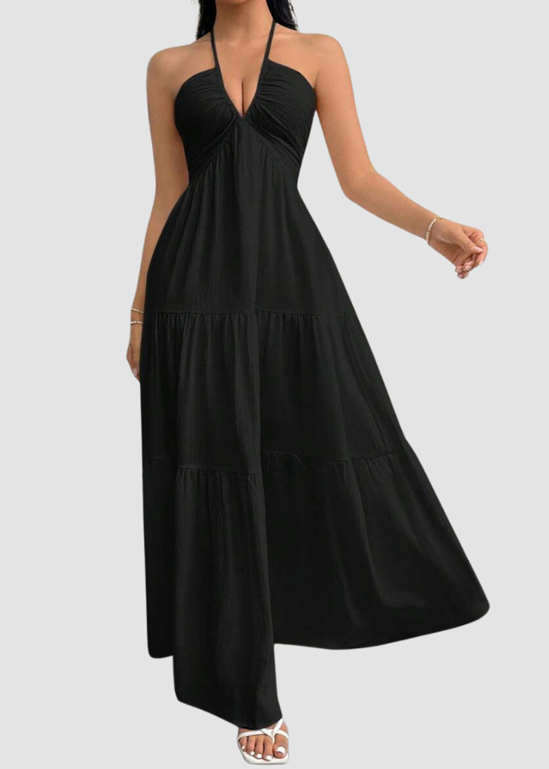 Minimalist Sleeveless Open-Back Halter Maxi Dress