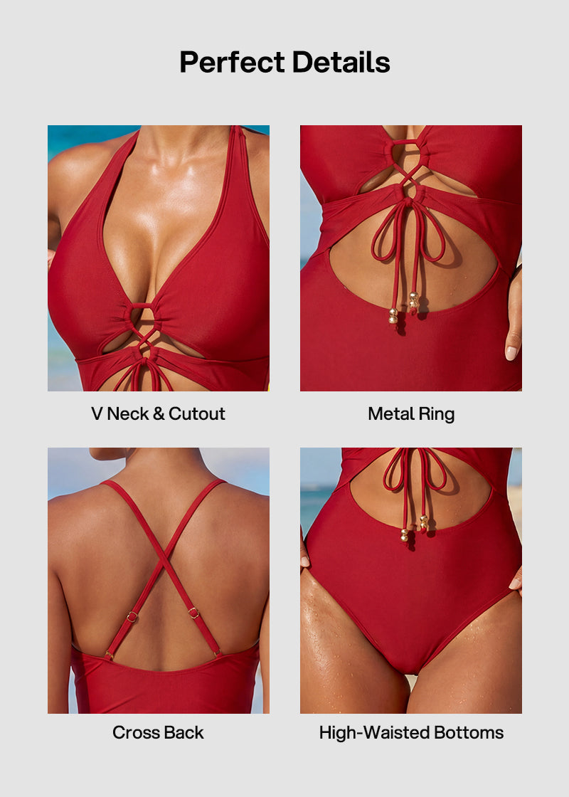 Cut-Out Halter Tummy Control One-Piece Swimsuit