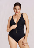 Zip-Front Ruched Wide Strap Shaping Swimsuit