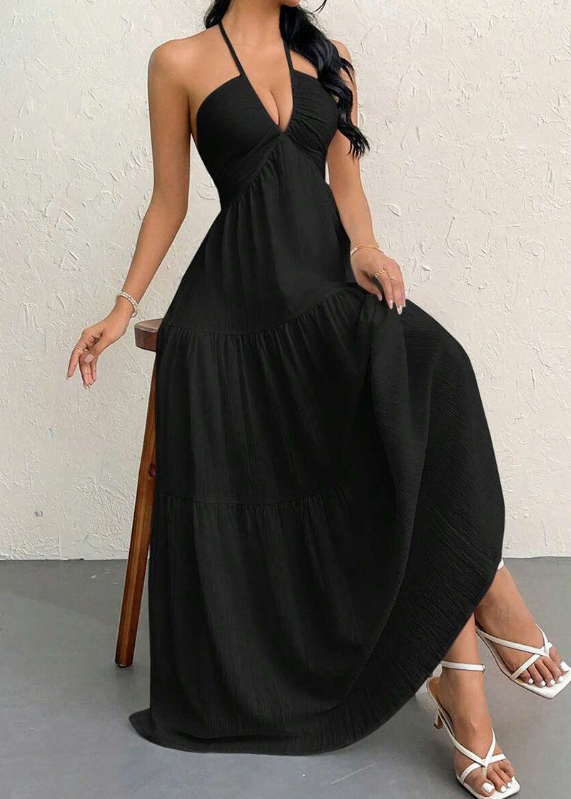 Minimalist Sleeveless Open-Back Halter Maxi Dress