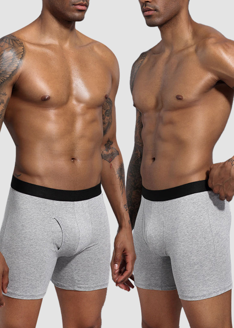 Men's Cotton Long Leg Boxer Briefs with Fly - 5 Pack