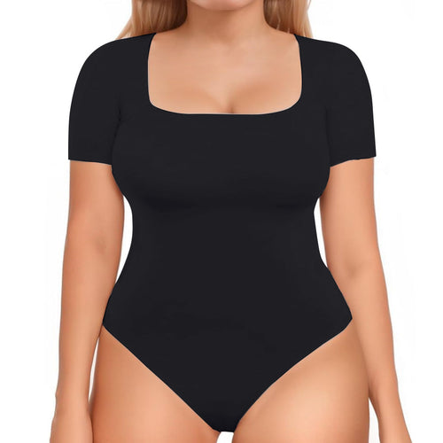ChicHero Black Square Neck Short Sleeve T Shirt Bodysuit