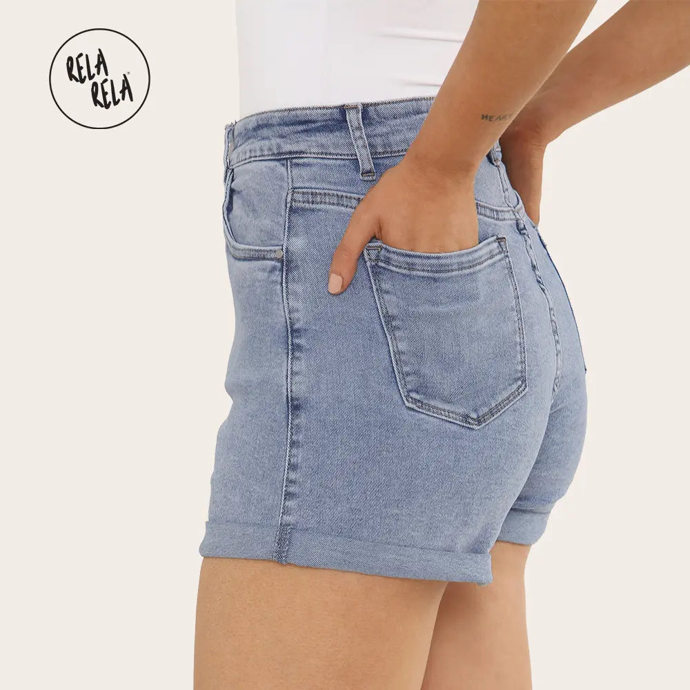 Women's Stretchy High Waisted Turn Up Denim Shorts UK 6-16 Womens Everyday Casual Fit Denim Bottoms