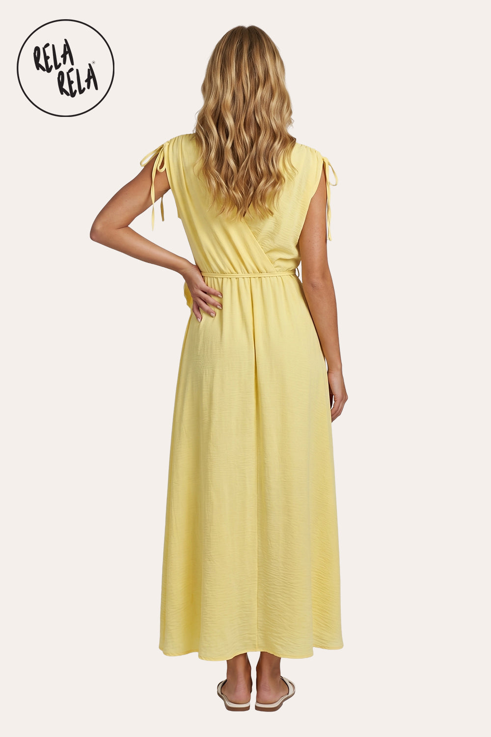 Flower Corsage V-Neck Wrap Maxi Dress in Yellow