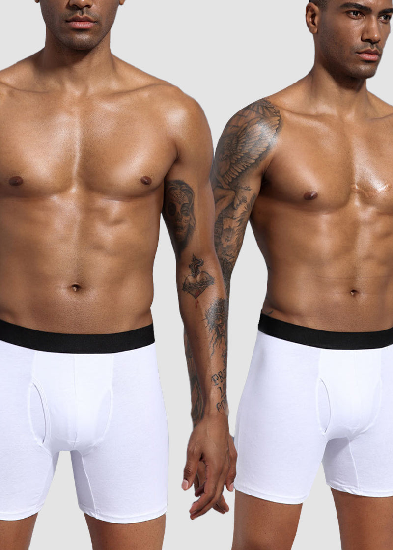 Men's Cotton Long Leg Boxer Briefs with Fly - 5 Pack
