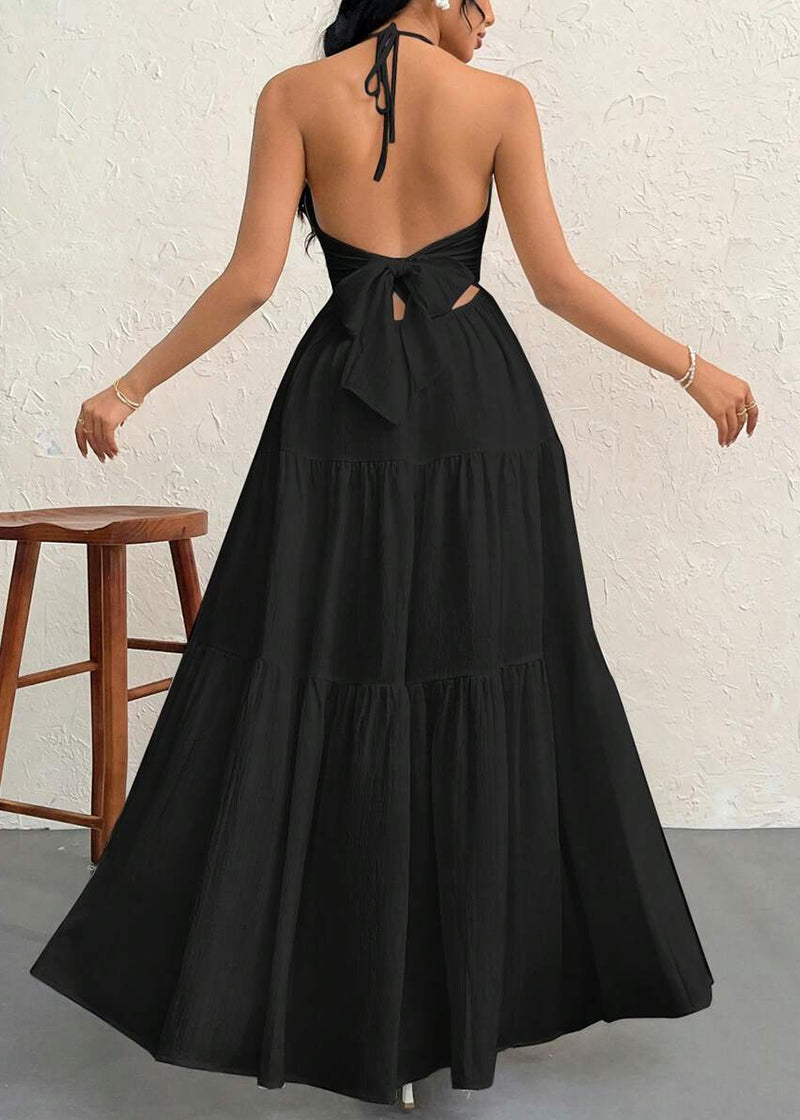 Minimalist Sleeveless Open-Back Halter Maxi Dress