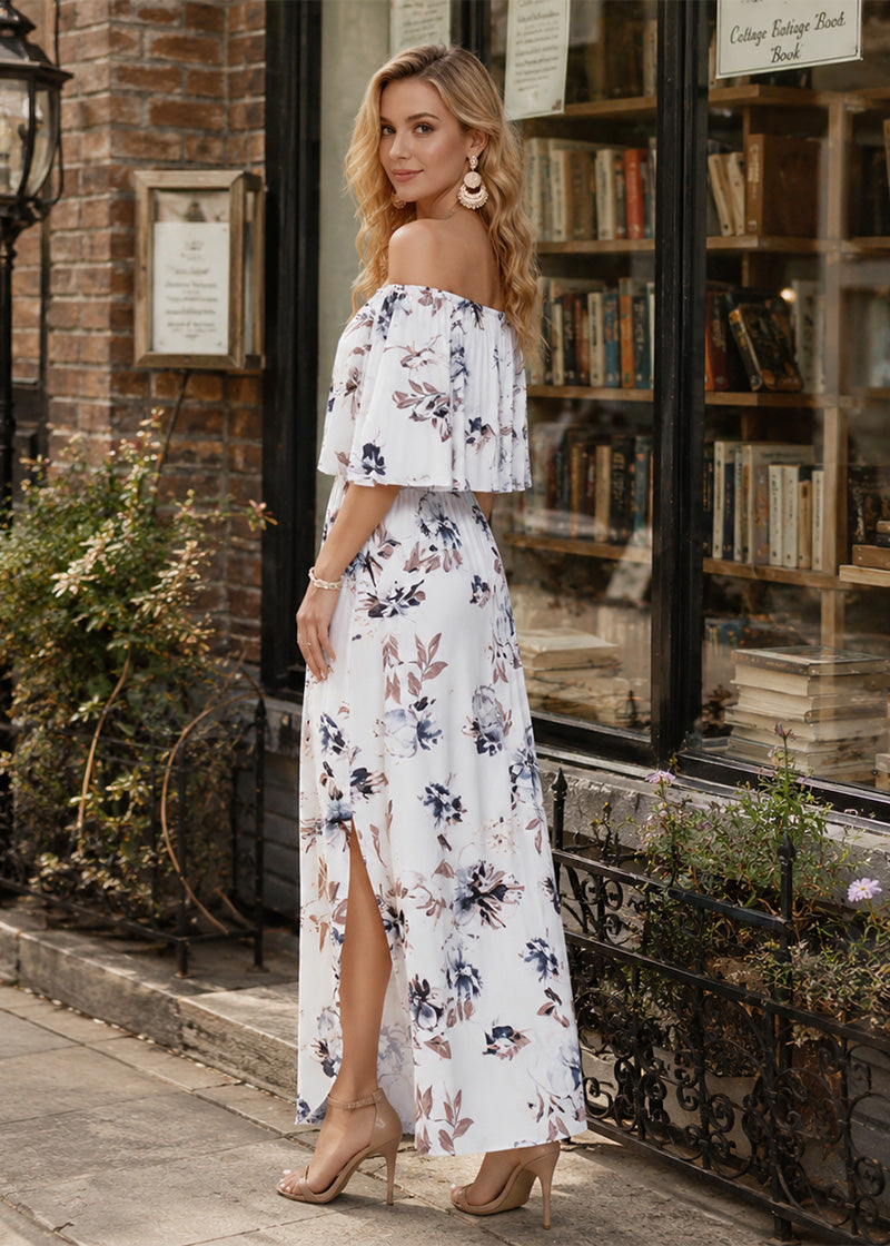 Women's Plus Size Off Shoulder Maxi Dress with Pockets