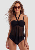 Tankini Swimsuits-Tummy Control Flowy Mesh Tops High Waisted Bottoms