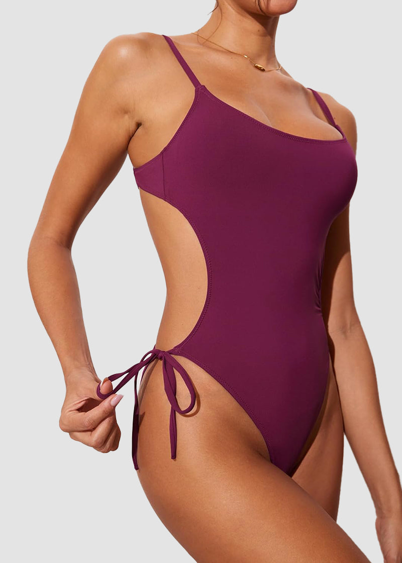 Scoop Neck Backless One Piece Swimsuit – Adjustable Straps, Fully Lined