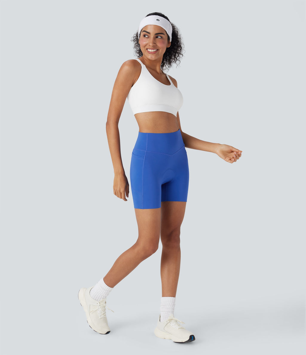 SpeedWaveTM SoCinched High Waisted Antislip Tummy Control Quick Dry Cycling Chamois Padded Biker Shorts 5'' with Pockets