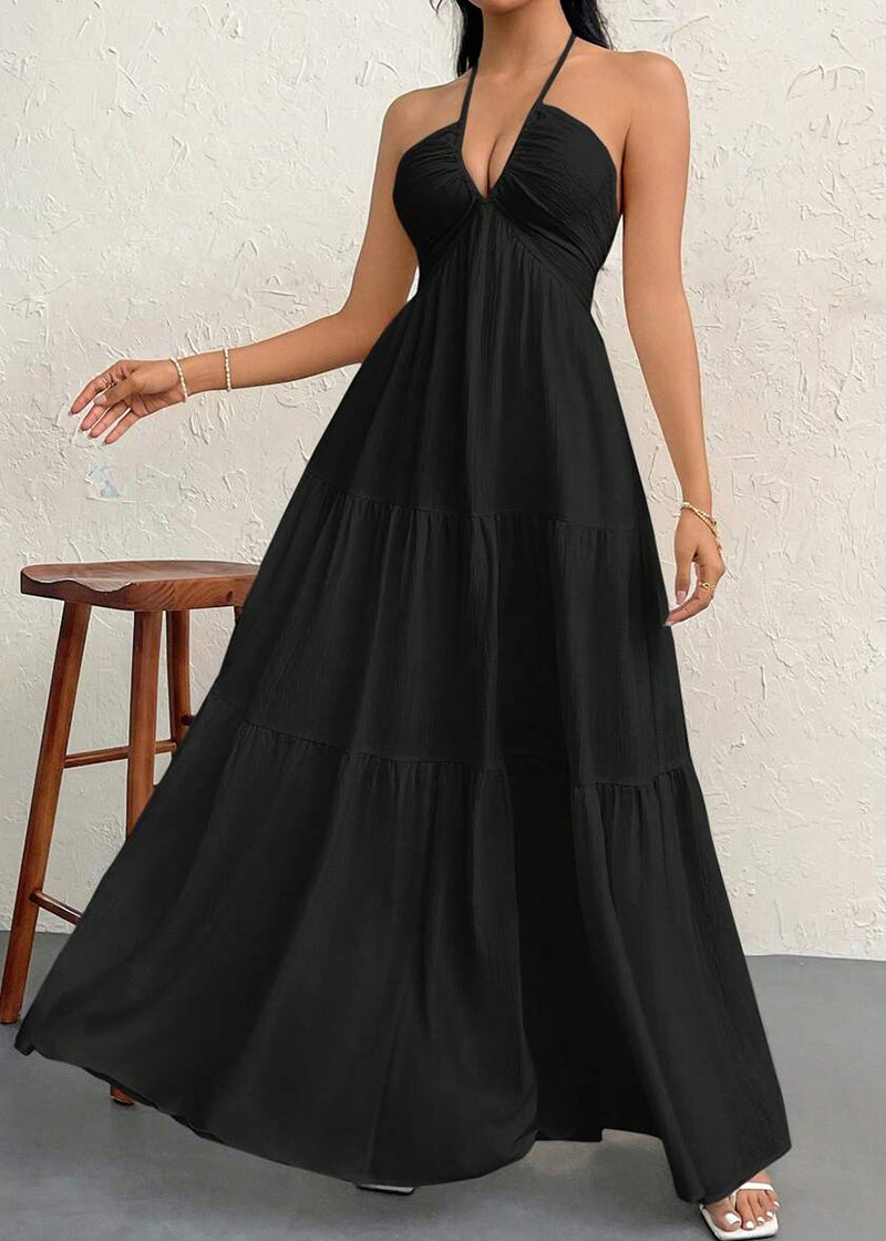 Minimalist Sleeveless Open-Back Halter Maxi Dress