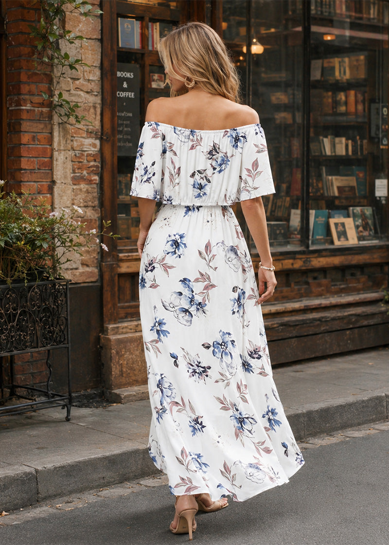 Women's Plus Size Off Shoulder Maxi Dress with Pockets