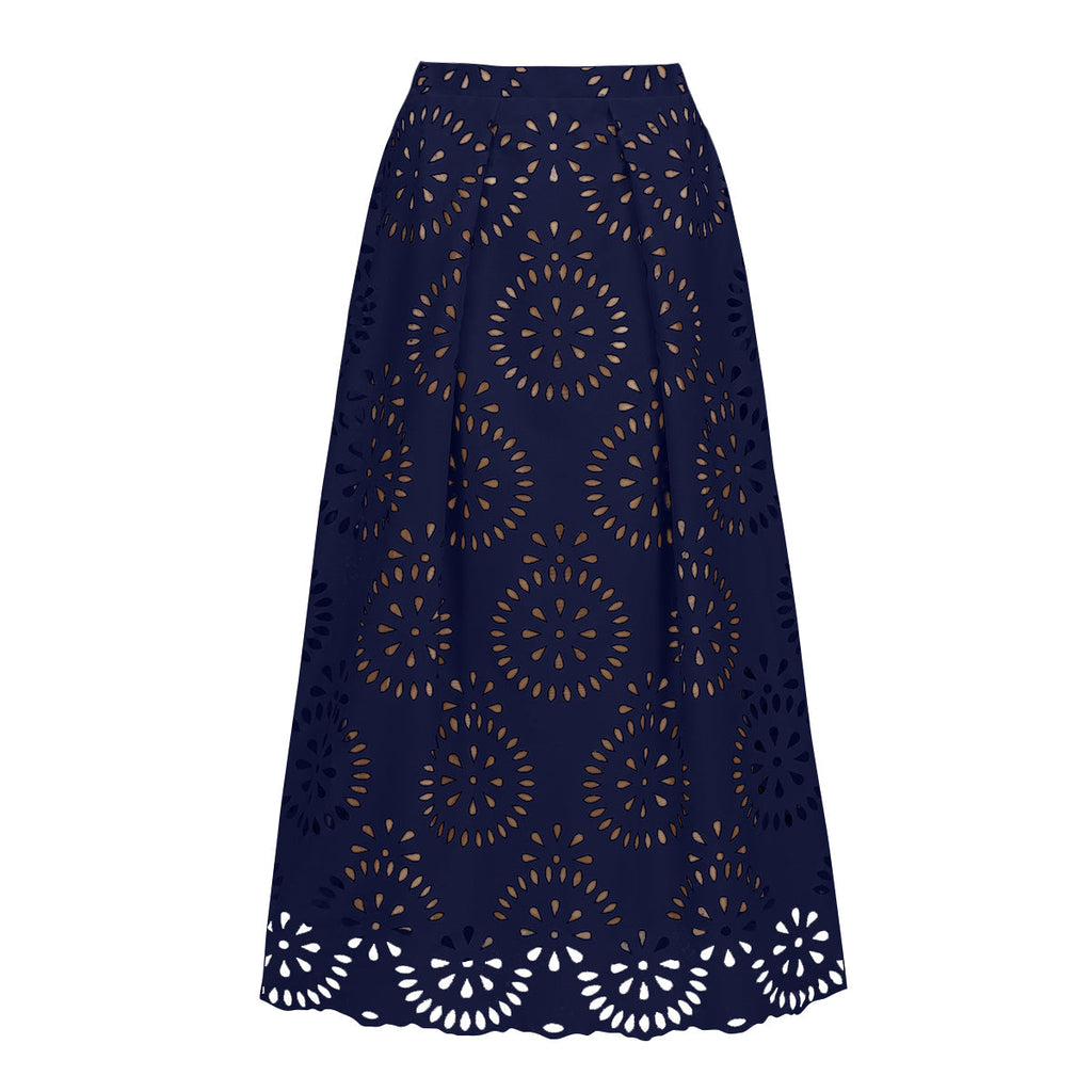 Blue Scalloped Hollow Sexy One-Piece Swimsuit&Skirt