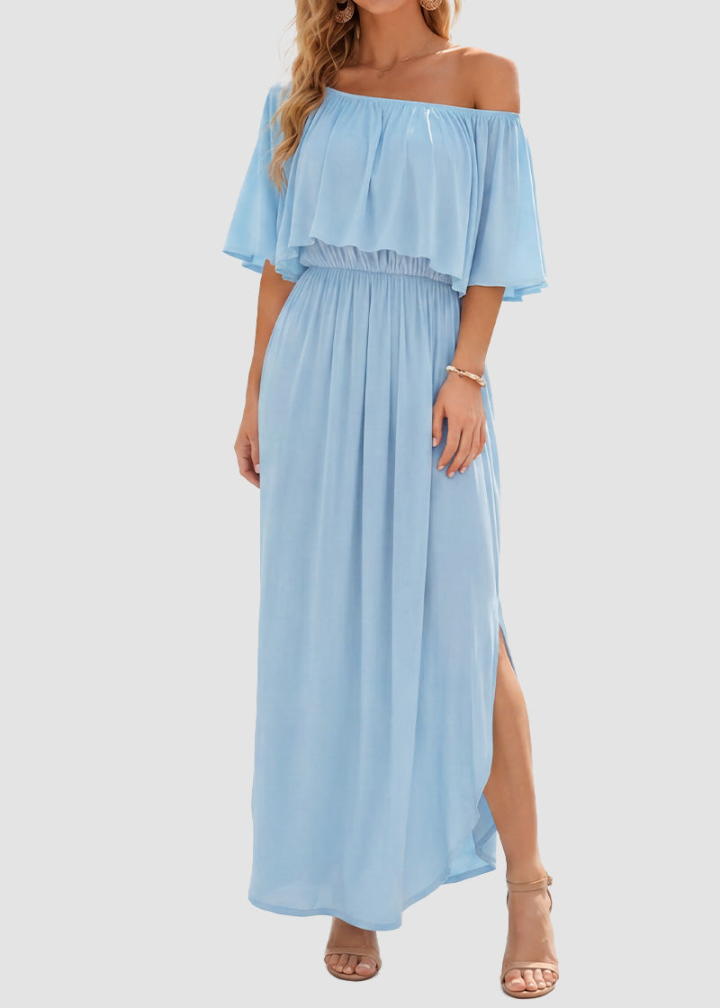 Women's Plus Size Off Shoulder Maxi Dress with Pockets