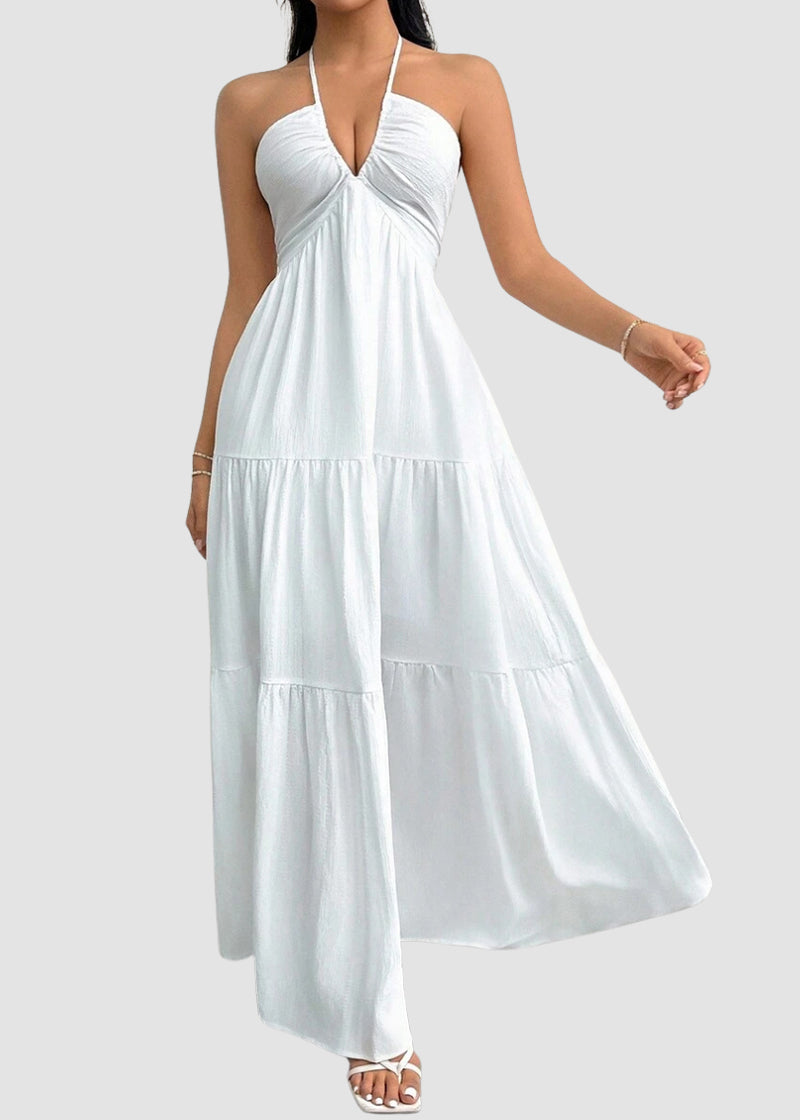 Minimalist Sleeveless Open-Back Halter Maxi Dress