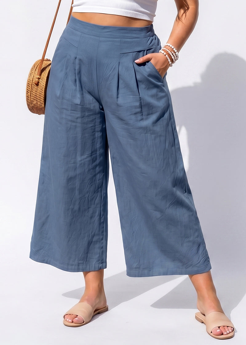 Cotton Linen Wide-Leg Culotte Pants
