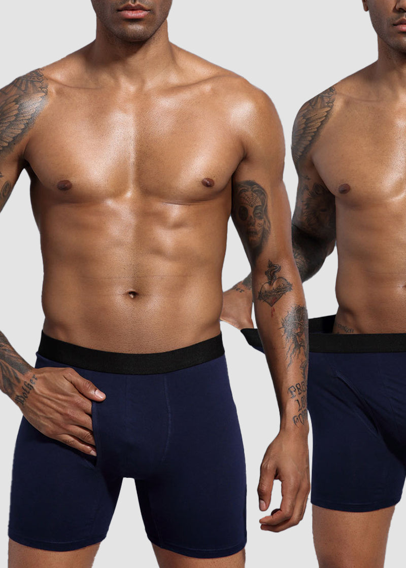 Men's Cotton Long Leg Boxer Briefs with Fly - 5 Pack