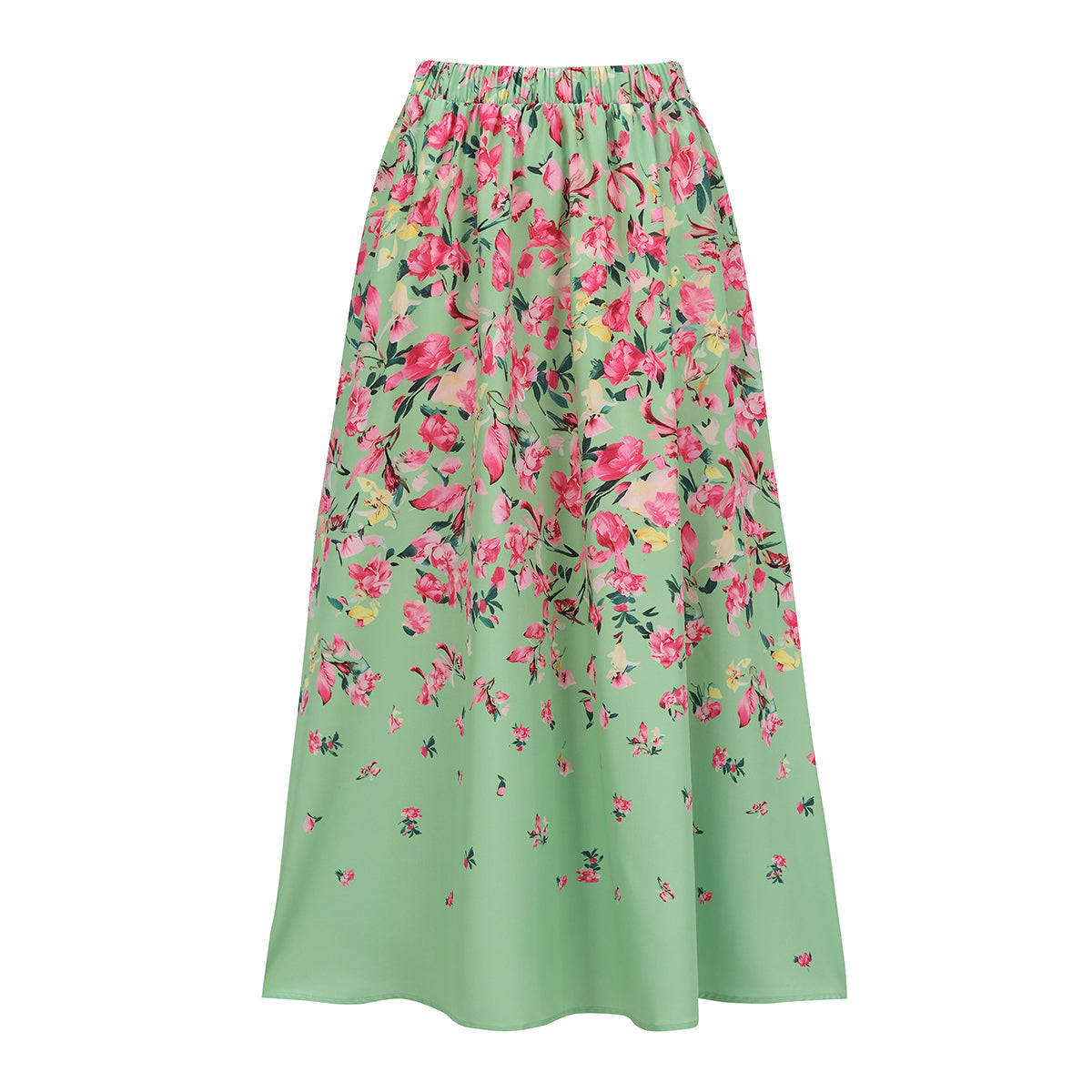 Mint Green & Pink Florals One-Piece Swimsuit&Skirt